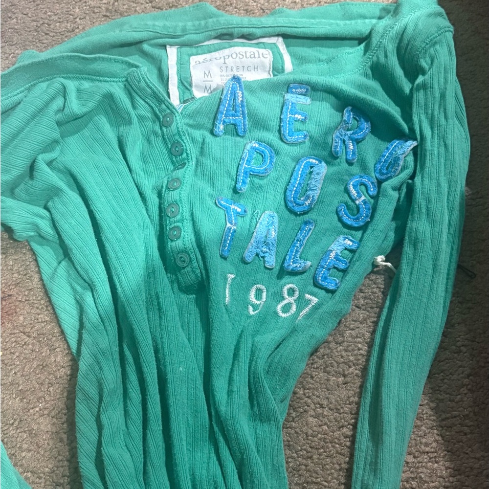 Aeropostale Teal Henley with Blue Accents